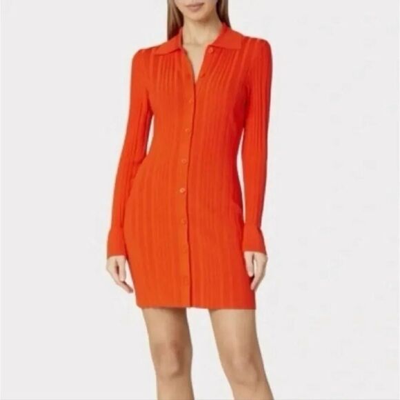 MILLY x Revolve Polo Ribbed Cardigan Button Up Coral Mini Dress Size Large - Picture 4 of 9